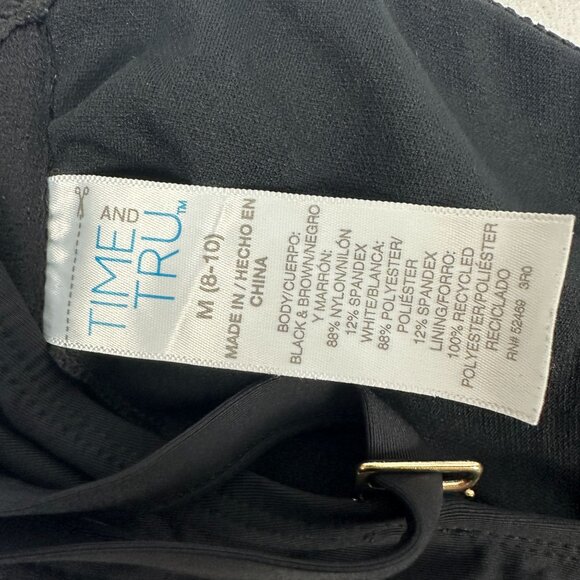 Time And Tru Womens Striped Bikini Top M Black/Brown/White Adjustable Straps - Picture 3 of 4